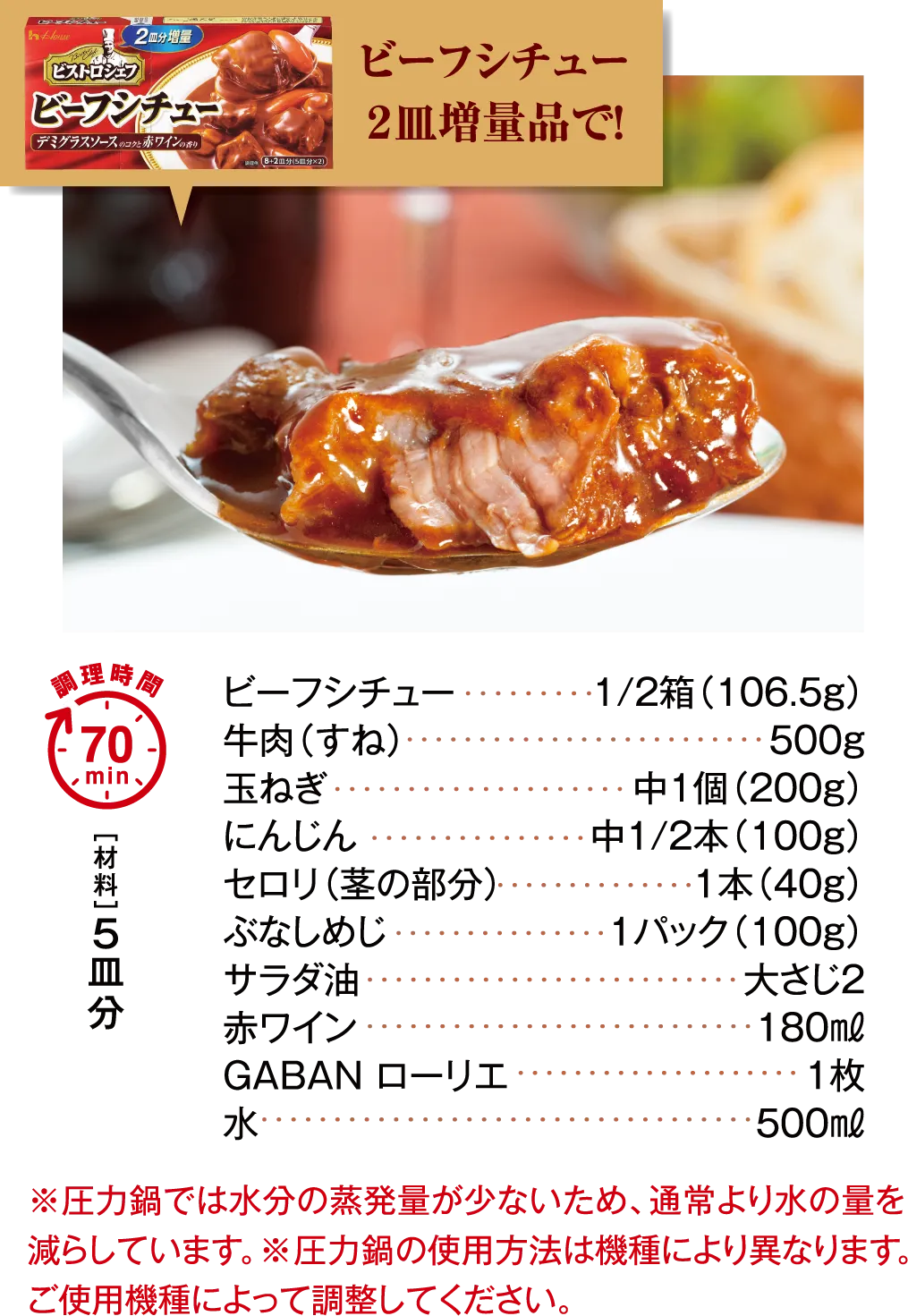 ビーフシチュー２皿増量品で！［材料］